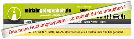 Spartipps: neues Buchungssystem Mitfahrgelegenheit.de